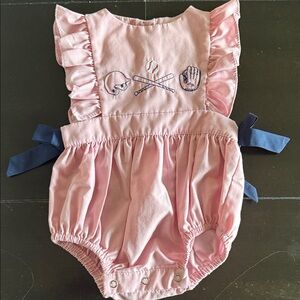 Ruth & RalphPink Baby Romper with baseball Embroidery
